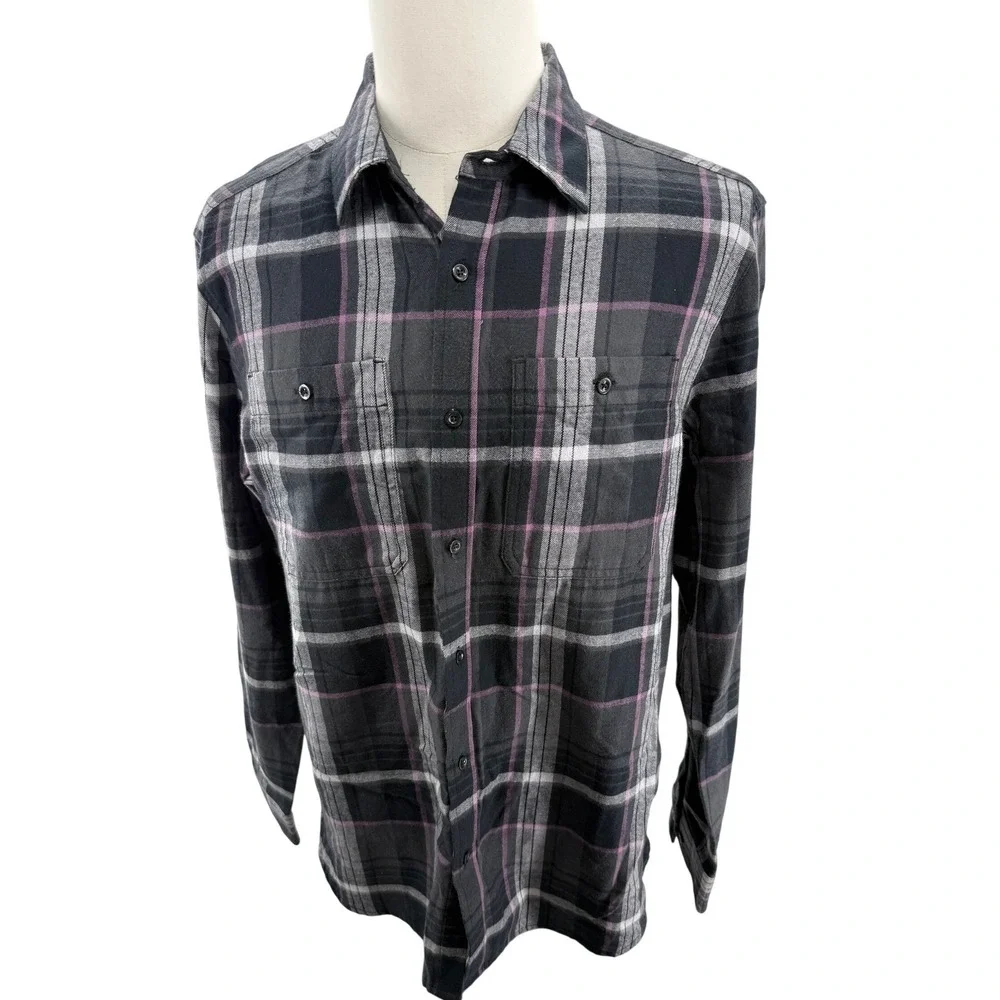 The North‎ Face Mens Plaid Flannel Shirt Long Sleeve Black Grey Purple Large NEW
